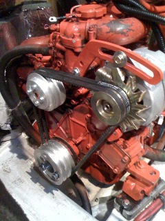 Westerbeke 44A with custom double 3-8" pulleys, ZRD 120 amp alternator and adjustment arm