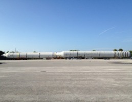 2 Solid Rocket Boosters being relocated at the Kennedy Space Center